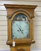 An early 19th century oak and pine 8 day longcase clock, the painted arched dial marked