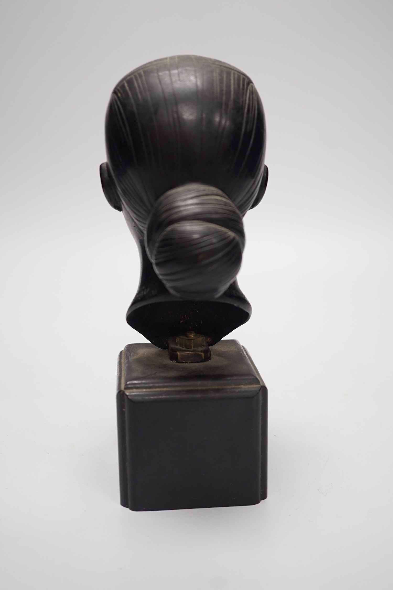A Vietnamese Bienhao school bronze bust, signed L. Mau to neck, 23cm tall - Image 3 of 4