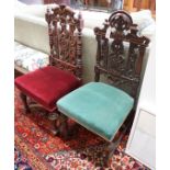 Two Victorian carved oak and walnut side chairs, larger height 92cm