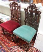 Two Victorian carved oak and walnut side chairs, larger height 92cm