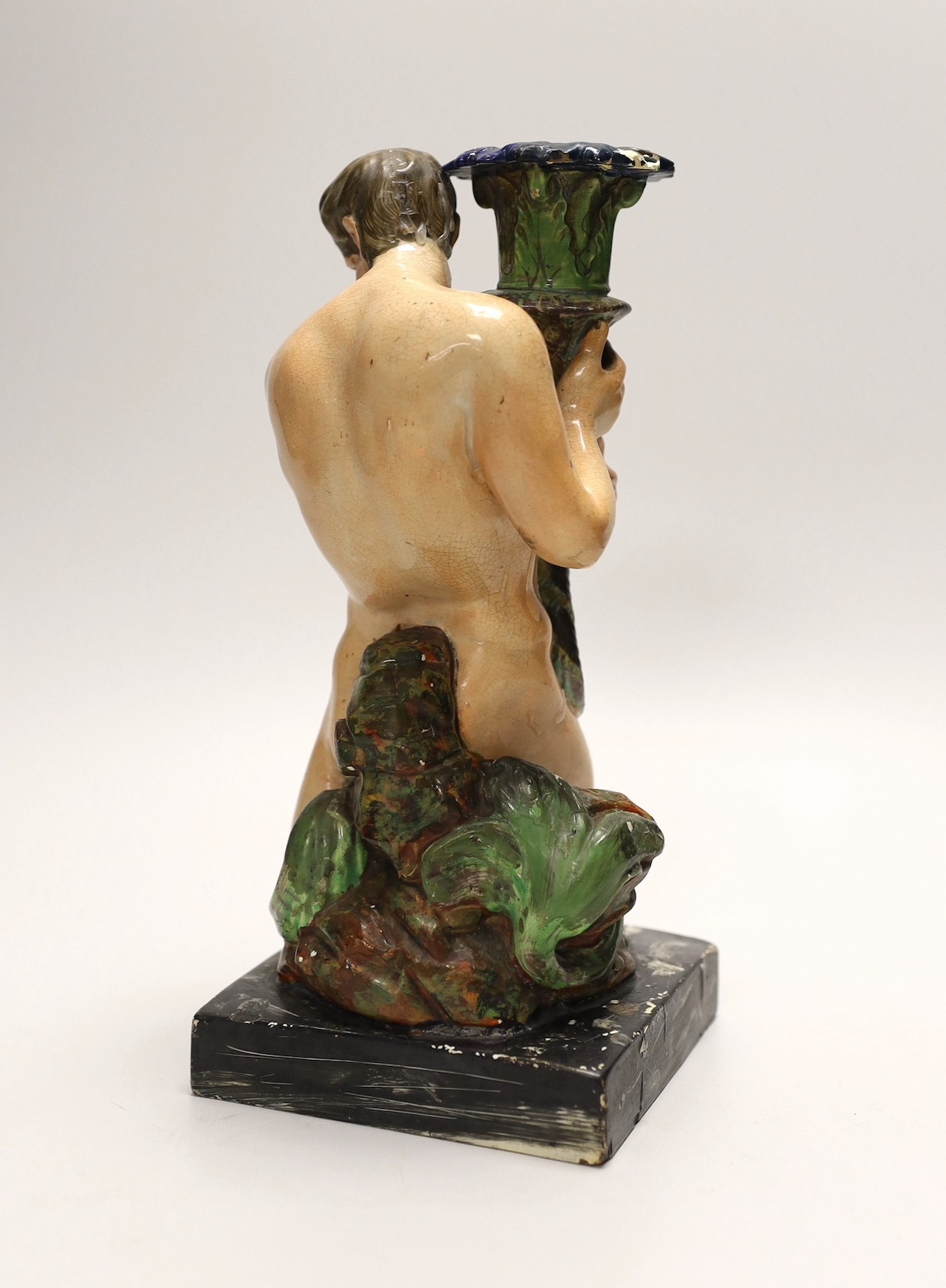 A pearlware ‘Triton’ figural candlestick, attributed to Wood & Caldwell, c.1800, 24cm, after a - Image 2 of 3