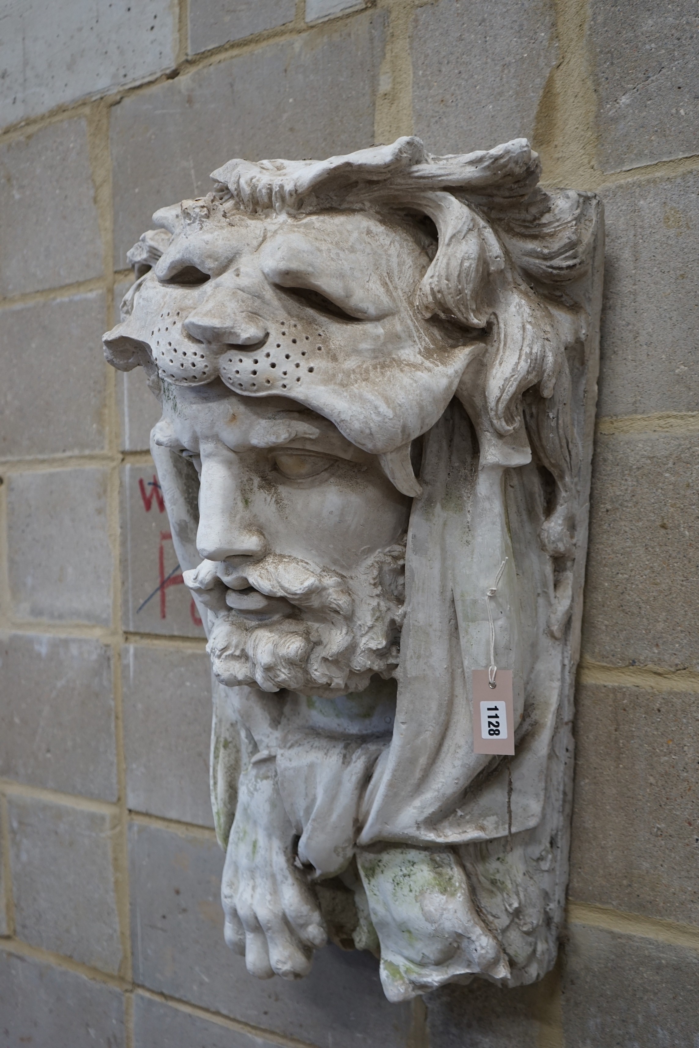 A cast plaster wall mask of Hercules, width 48cm, height 77cm - Image 3 of 4