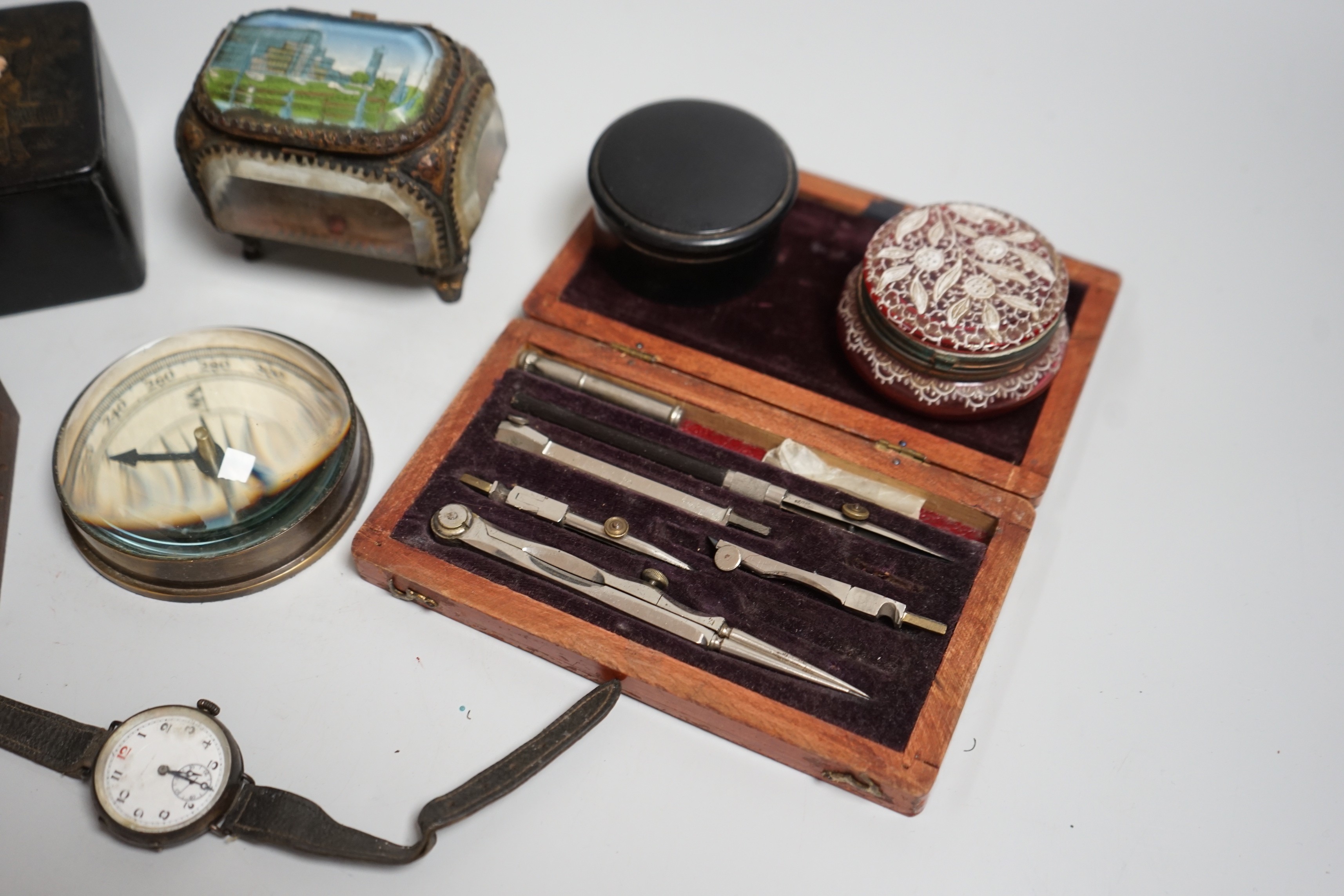 Mixed collectables: Stanley compass paperweight, a cranberry pot, a Great Exhibition souvenir - Image 2 of 6