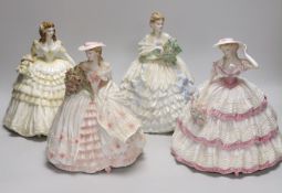 Four limited edition Coalport ladies ‘Iris 3970/12,500’, ‘Lily 3970/12,500’ ‘Rose 3970/12,500’