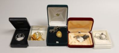 A Christian Dior costume rose brooch, 6cm, in box and a small group of sterling, white metal and