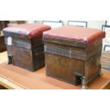 A pair of early 20th century hammered copper fender stools, each width 28cm, depth 37cm, height