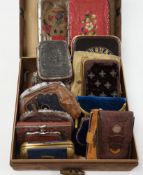 A collection of early 19th century and later embroidered, petite point, leather cut steel and velvet