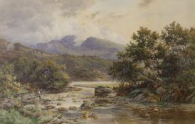 William Bradley, 19th century, watercolour, angler amongst lake scape, signed, inscribed and dated