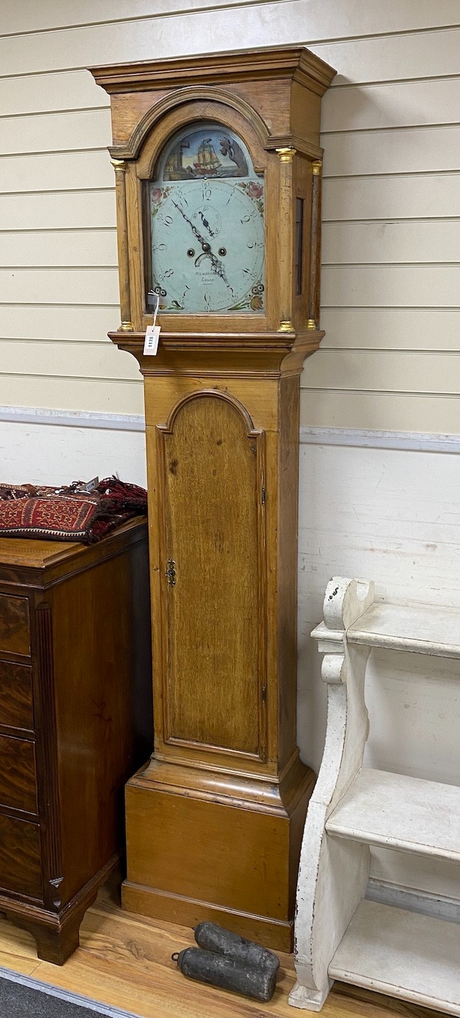 An early 19th century oak and pine 8 day longcase clock, the painted arched dial marked - Image 2 of 2