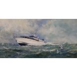 John Heseltine (1923-2016), oil on canvas board, Motorcruiser at sea, signed, 48 x 88cm