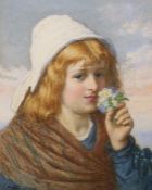 Joseph Vincent Gibson (fl.1861-1888), watercolour, Young woman with a bouquet, signed and dated