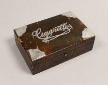 A late Victorian silver mounted tortoiseshell rectangular 'Cigarettes' box, A & J Zimmerman,
