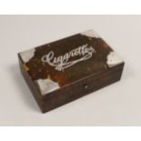 A late Victorian silver mounted tortoiseshell rectangular 'Cigarettes' box, A & J Zimmerman,