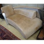 A Timothy Oulton style aluminium and pale brown leather 'Aviator' day bed, length 200cm, width 76cm,