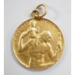 A 1960's 9ct gold St Christopher pendant, by P. Vincze, 17mm, 2.3 grams, stamped verso.