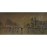 Antonio De Vity, oil on canvas laid on board, View of Notre Dame, indistinctly signed, 58 x 120cm, (