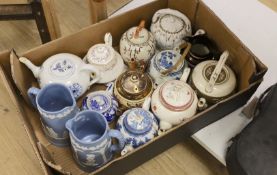 A quantity of various teapots and jugs including Meissen onion pattern, Wade, Paragon etc.