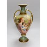 A Royal Doulton vase painted by George White, signed, with the Lesson, depicting two ladies and a