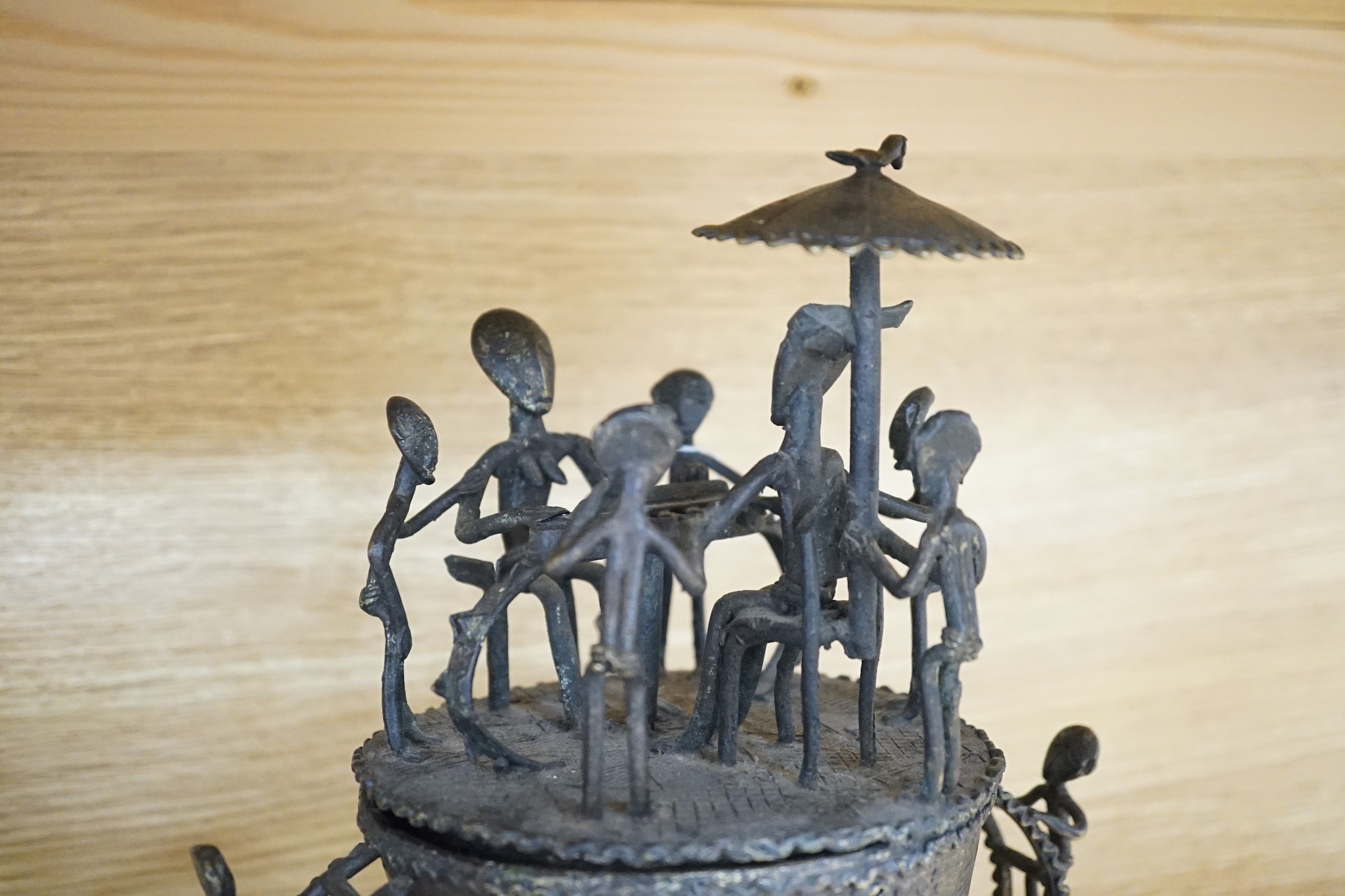 A collection of four Ashanti bronze figural vessels, and nine single figures, tallest 29cms high - Image 4 of 5