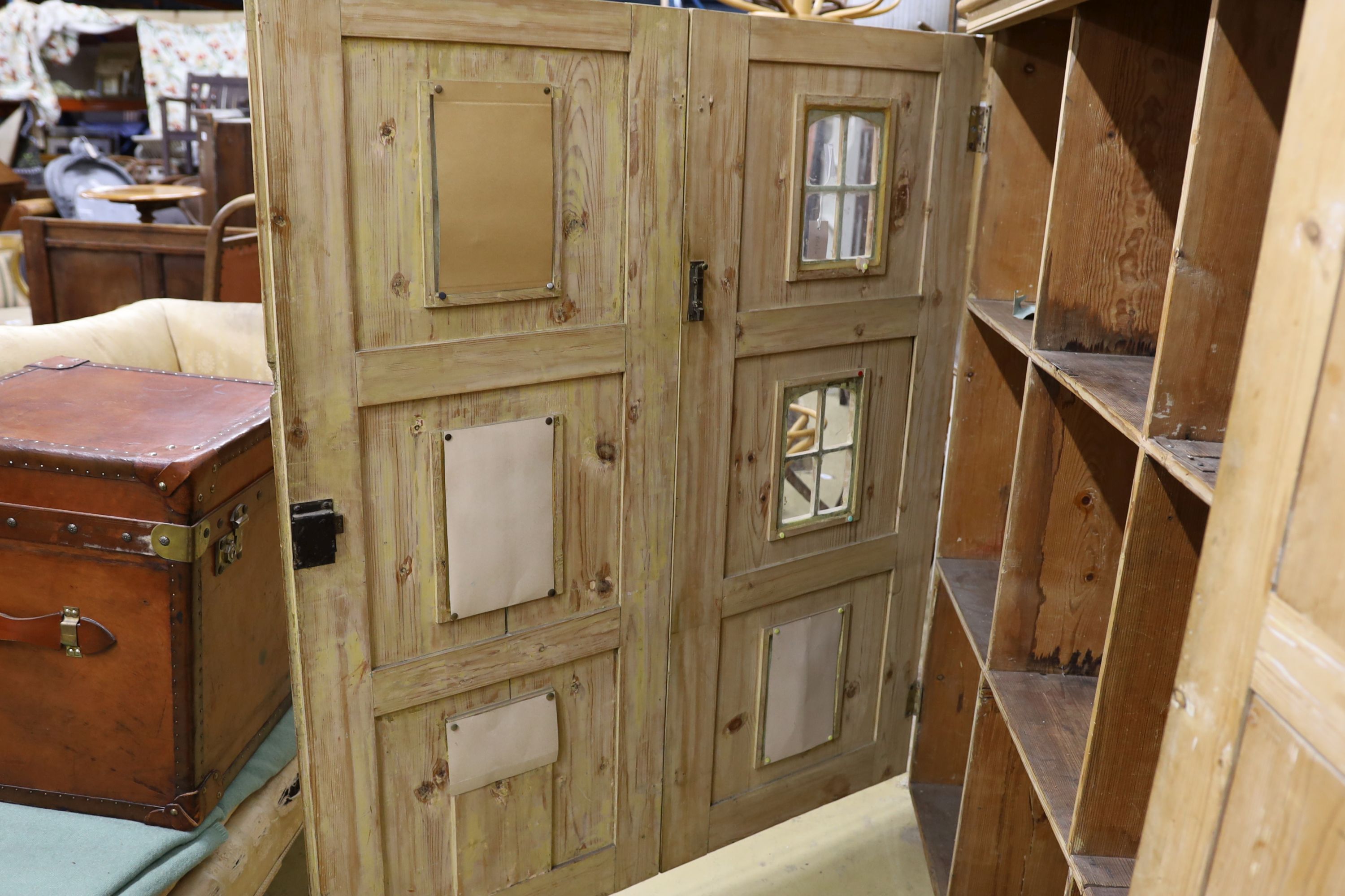 A 19th century stripped pine hall cupboard modelled as a dolls house the two door nine window facade - Image 18 of 20