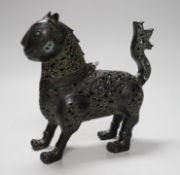 An early 20th century cast bronze Indonesian ‘lion dog’ incense burner. 18cm high