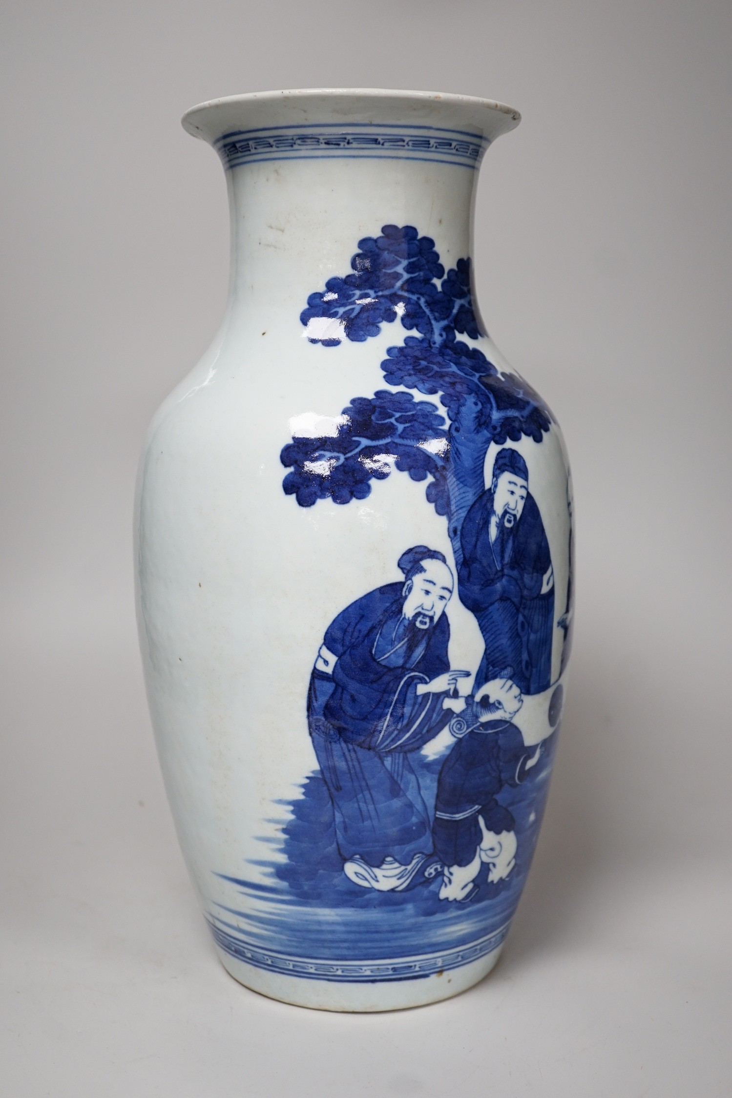 A large Chinese blue and white export vase, decorated with sages and attendants reviewing a - Image 6 of 7