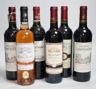 Six bottles of assorted Bordeaux - Chateau L’Ombriere 2017 x2, Les Jardins Gascons Cotes De Gascogne