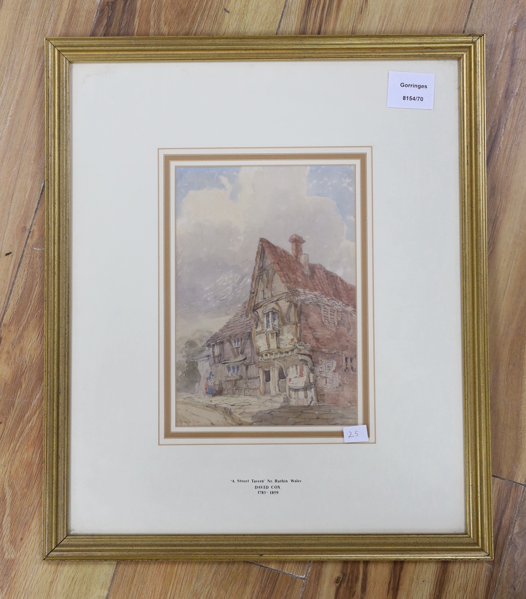 David Cox Snr (1783-1859), watercolour, Half timbered street tavern, said to be near Ruthin, - Image 2 of 3