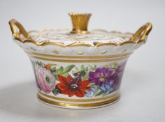 A Coalport pot pourri basket and cover painted with flowers, perhaps in the workshop of Thomas