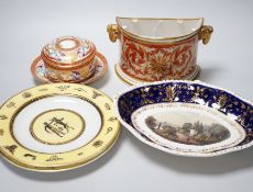 A small group of late 18th and 19th century Derby porcelain including bough pot, 23cm wide,