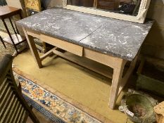 A bleached oak rectangular marble topped kitchen table, width 140cm, depth 80cm, height 77cm (marble
