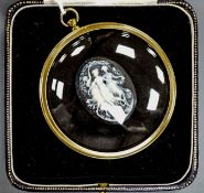 A French biscuit porcelain cameo, in convex frame, frame 7cm