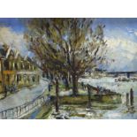 A. Hardy, 20th century, oil on board, Riverside town, signed, 21 x 29cm