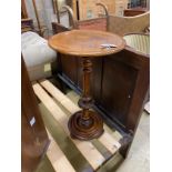 A Victorian circular mahogany wine table, diameter 39cm, height 71cm