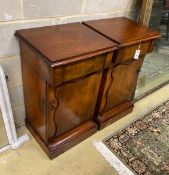 A pair of Victorian mahogany pedestal cabinets, (altered), width 50cm, depth 42cm, height 86cm