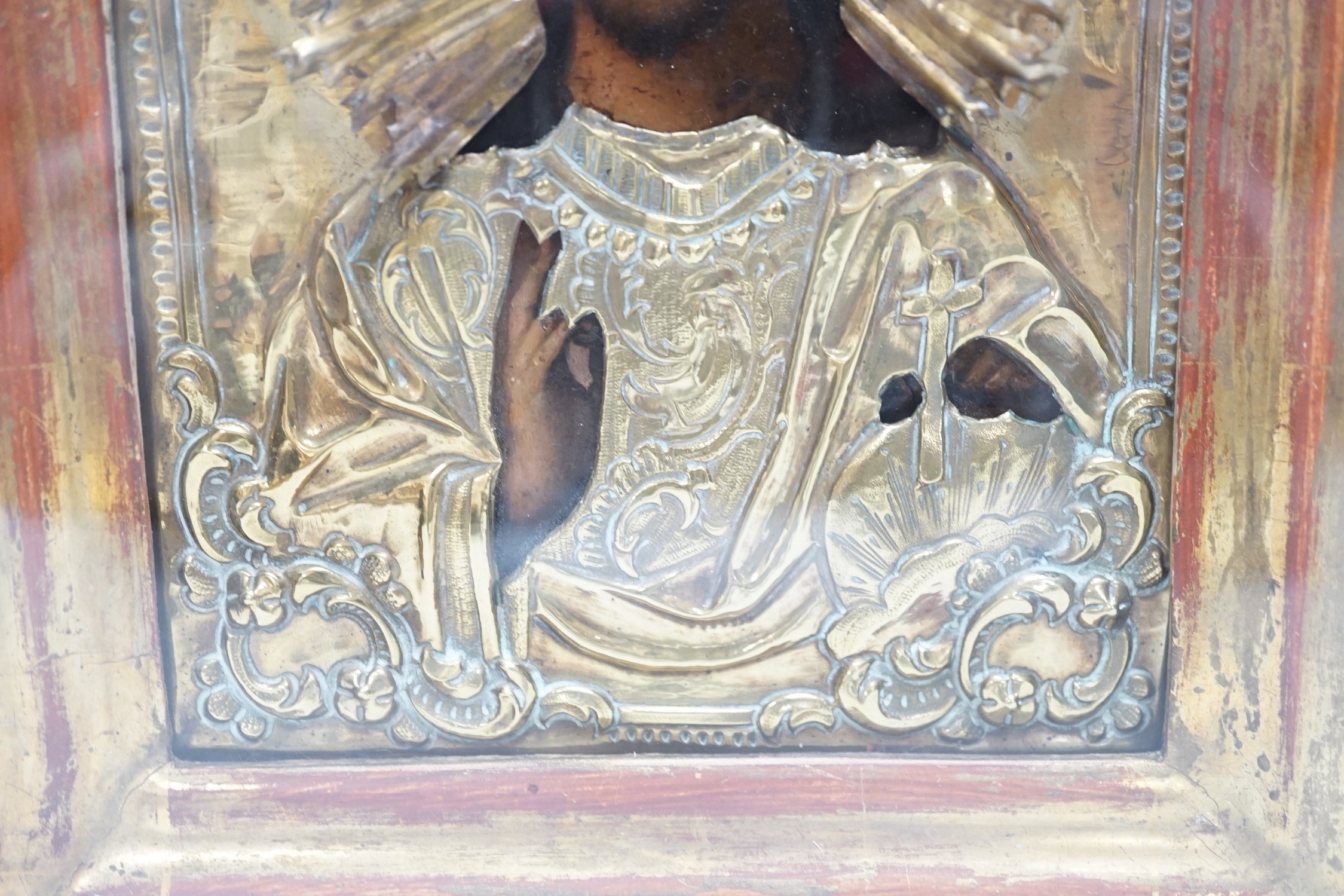 A late 19th- early 20th century Russian icon, in case,28cms high x 25cms wide in total - Image 4 of 4