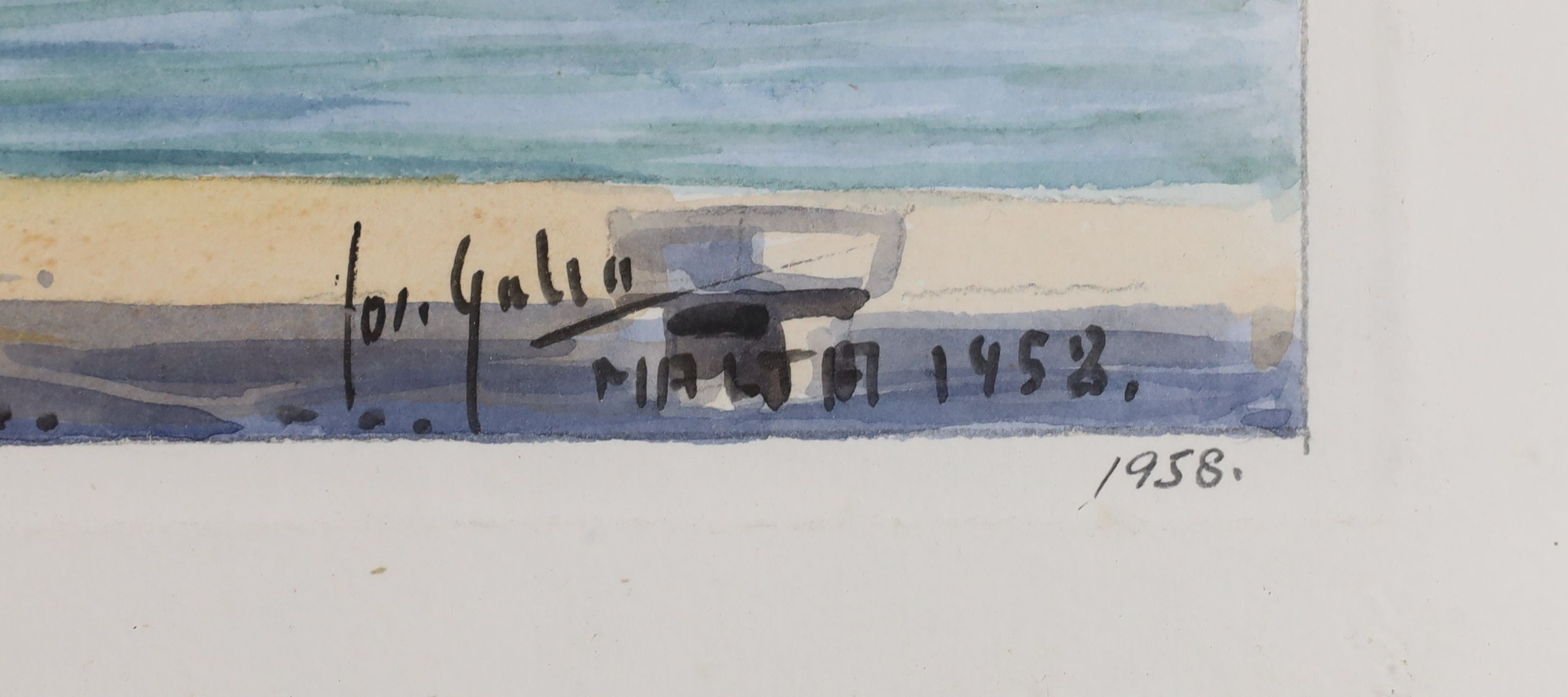 Joseph Galea (1904-1985), watercolour, 'Custom House, Valetta, Malta', signed and dated 1958, 24 x - Image 3 of 5
