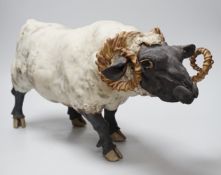 A British studio pottery model of a ram, 56cms long x 28cms high,