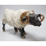 A British studio pottery model of a ram, 56cms long x 28cms high,