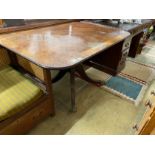 A Regency rectangular rosewood crossbanded mahogany tilt top breakfast table, width 128cm, depth