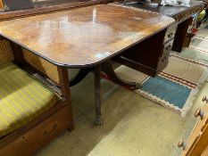 A Regency rectangular rosewood crossbanded mahogany tilt top breakfast table, width 128cm, depth