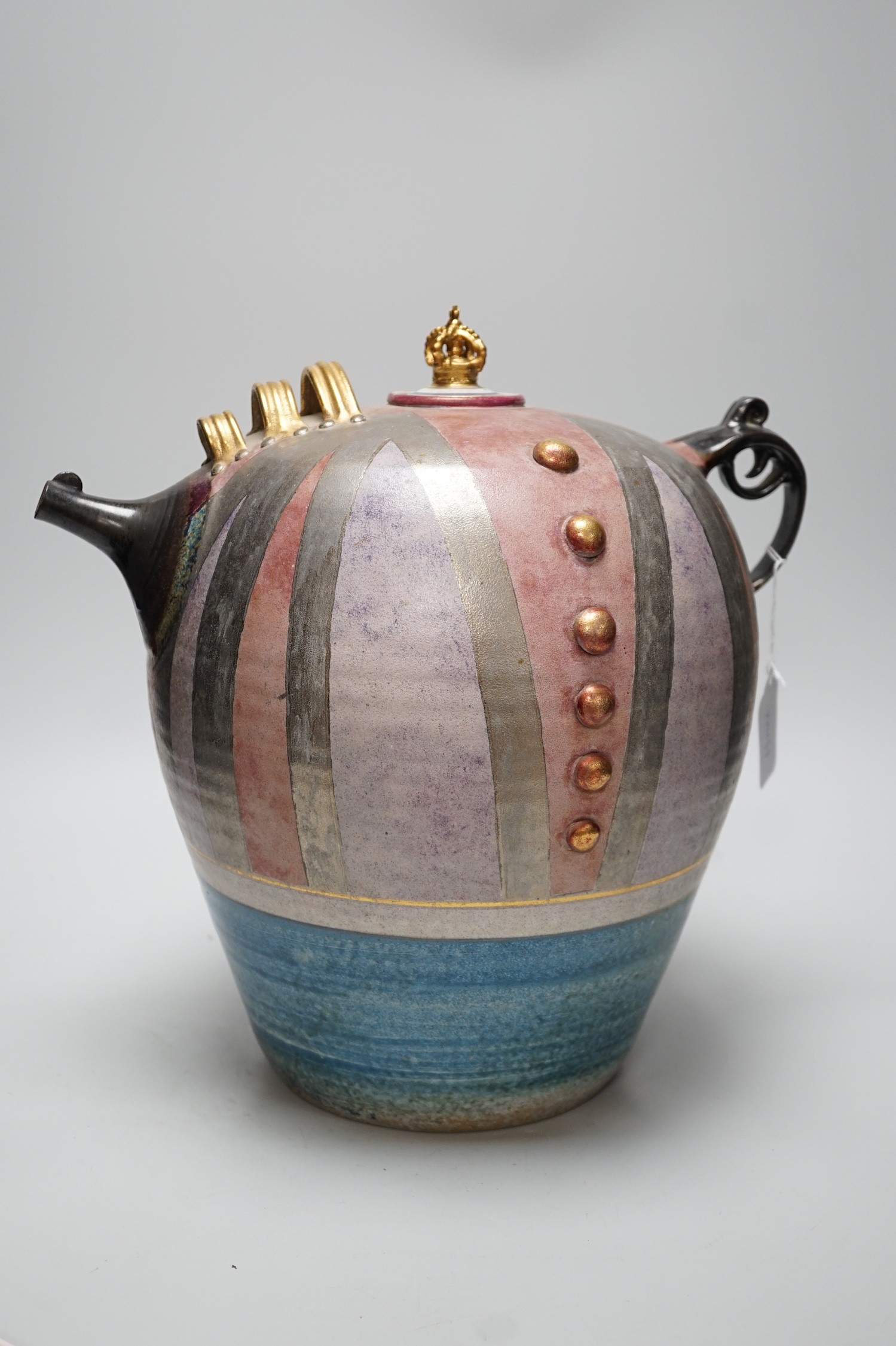 A Doug Bignell 'Mad Hatter's Tea Party' teapot and a hand needle worked tea cosy, inscribed “399nice - Image 3 of 4