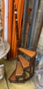 A set of Victorian style brass mounted mahogany and tooled leather library steps, height 158cm