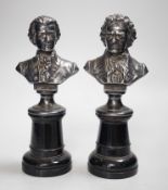 A pair of silver plated busts - Mozart and Beethoven, 23cm