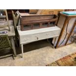 A contemporary painted dressing table together with a Victorian oak desk superstructure, larger