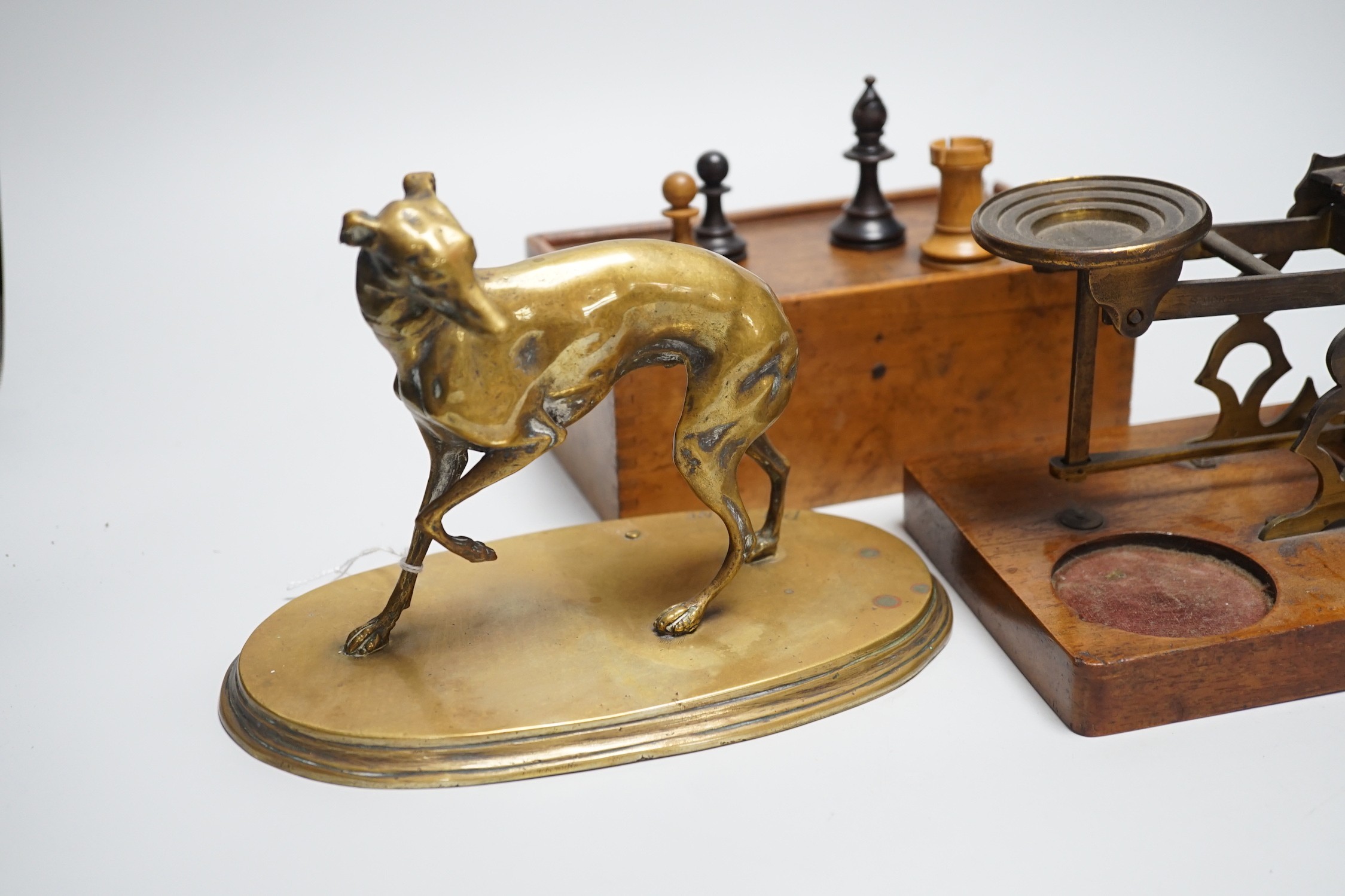 After Mene, a bronze greyhound, a Staunton-pattern chess set and a set of Victorian postal scales, - Image 2 of 7