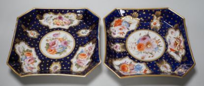 A pair of Coalport blue-ground dessert dishes, c.1815-20, with floral panelled decoration