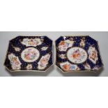 A pair of Coalport blue-ground dessert dishes, c.1815-20, with floral panelled decoration