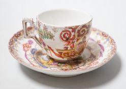 A miniature Dresden teacup and saucer in Meissen-style, cup 4.5cm