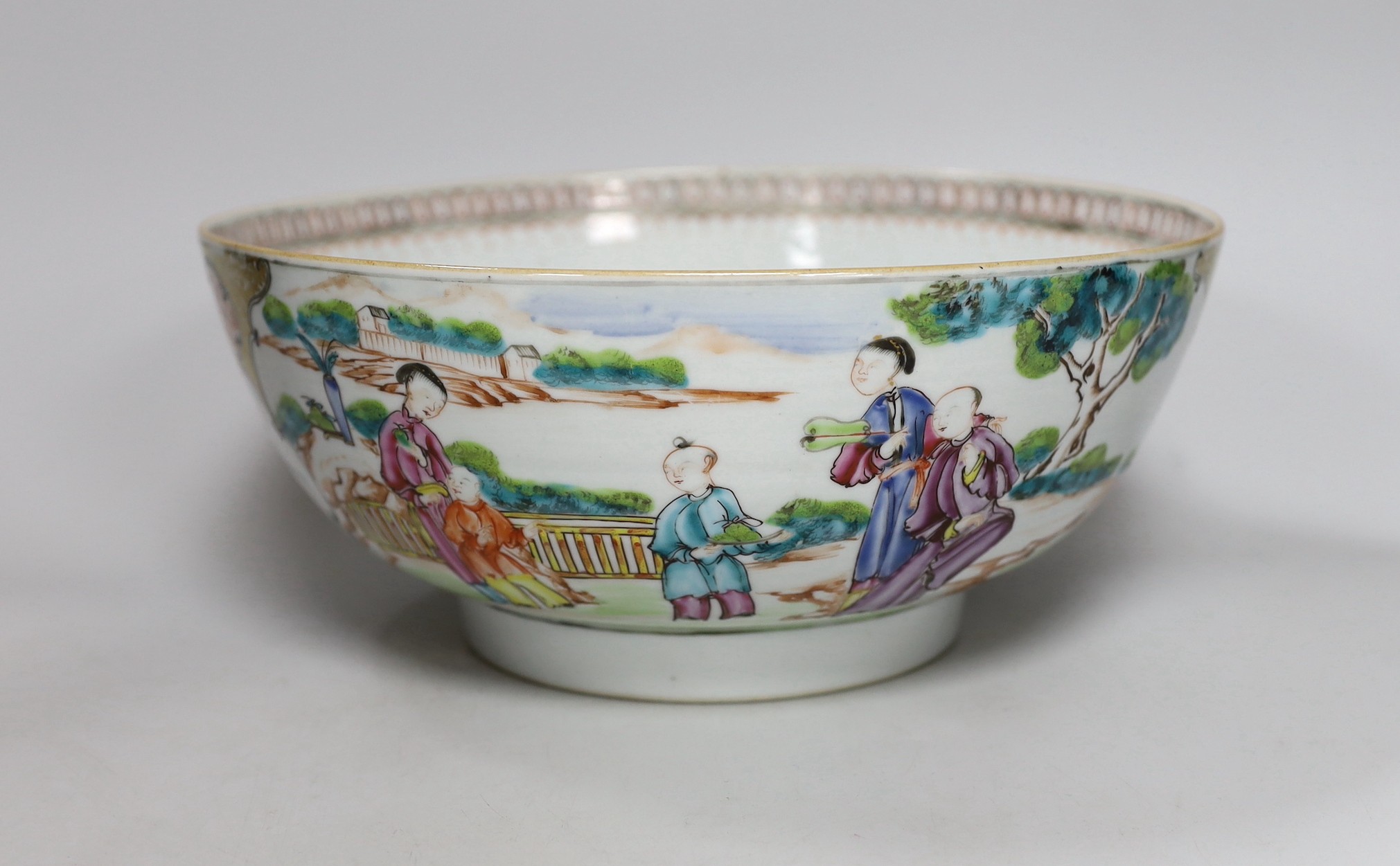 A Chinese famille rose ‘Mandarin’ bowl, Qianlong period, 27cm diameter